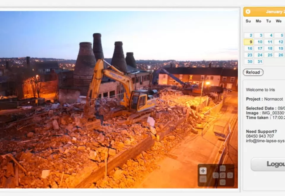 iRis screenshot of Normacot demolition works at night
