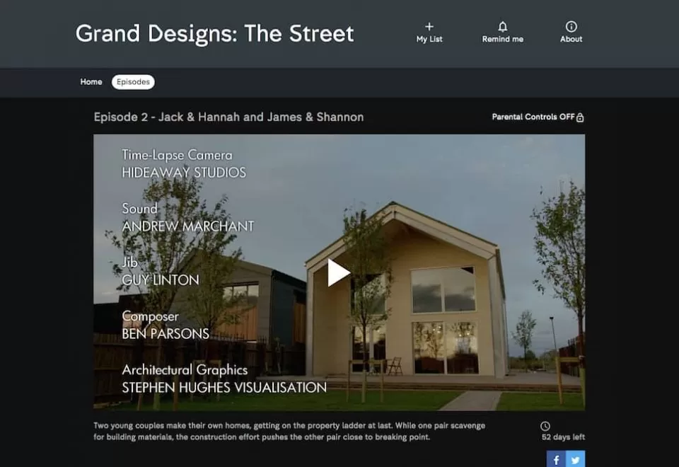 Screenshot from Grand Designs The Street credits, showing Hideaway Media Time-Lapse Systems involvemnet