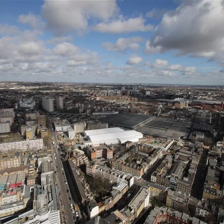 A high-angled perspective over the HS2 Euston site in London.