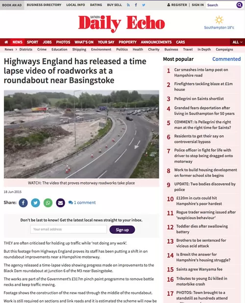 Highways England has released a time lapse video of roadworks at a roundabout near Basingstoke From Daily Echo
