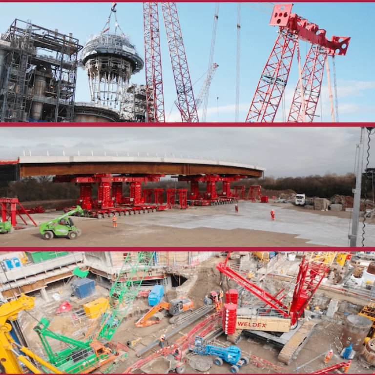 Montage of time-lapse construction images featuring complex machinery.