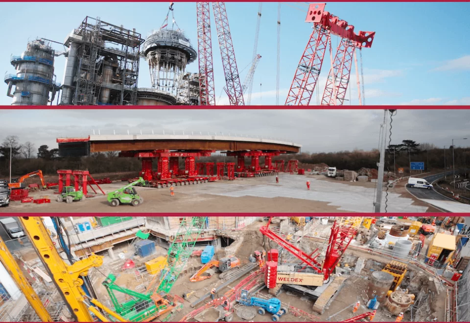 Montage of time-lapse construction images featuring complex machinery.