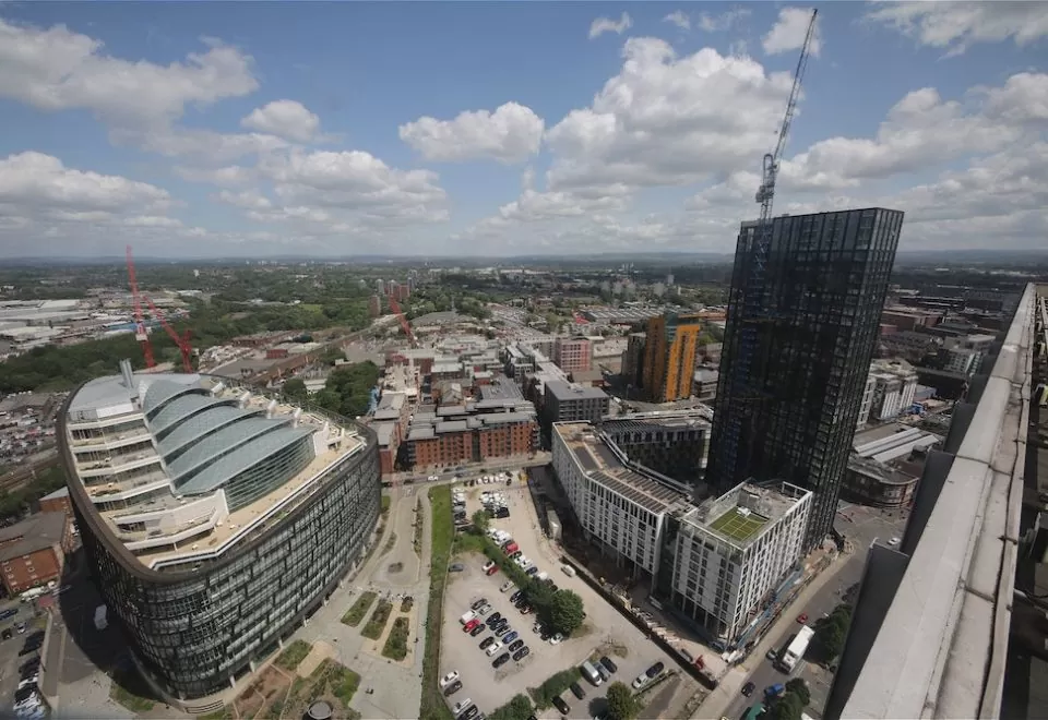 View over MODA's Angel Gardens in Manchester, one of our Northern Powerhouse time-lapse construction projects.