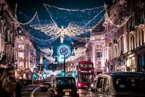 The iconic Regent Street in the City of London at Christmas time.