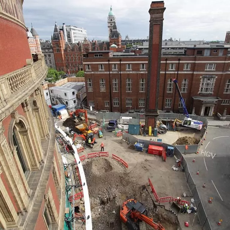 Construction site outside the Royal Albert Hall as part of The Great Excavation project