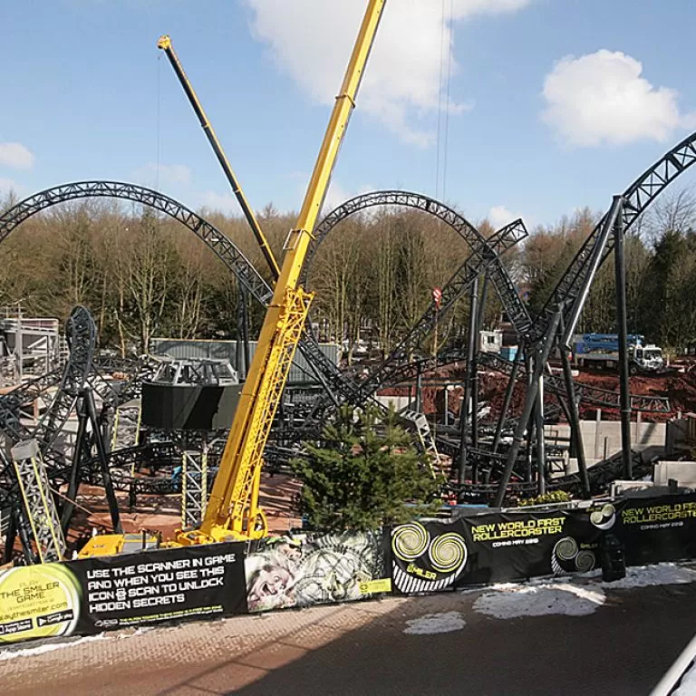 The Smiler rollercoaster being constructed at Alton Towers