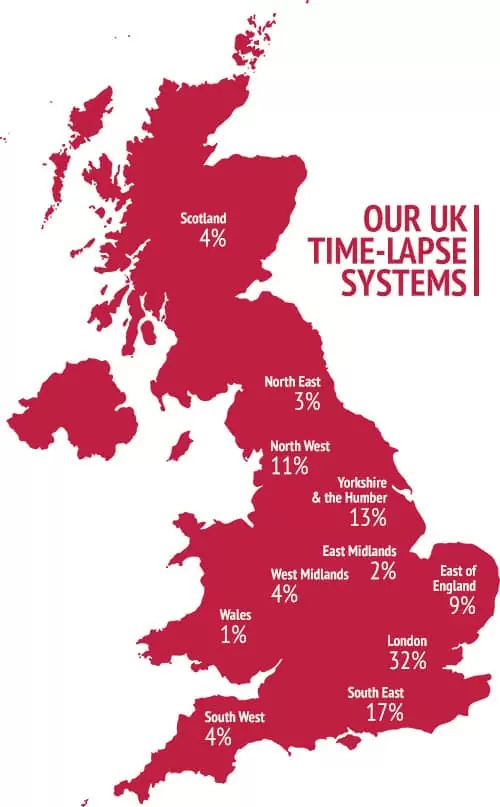 UK map showing the percentage of our camera systems in each region