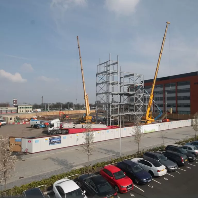 Steel erection at The West Brom building society headquarters build in West Midlands