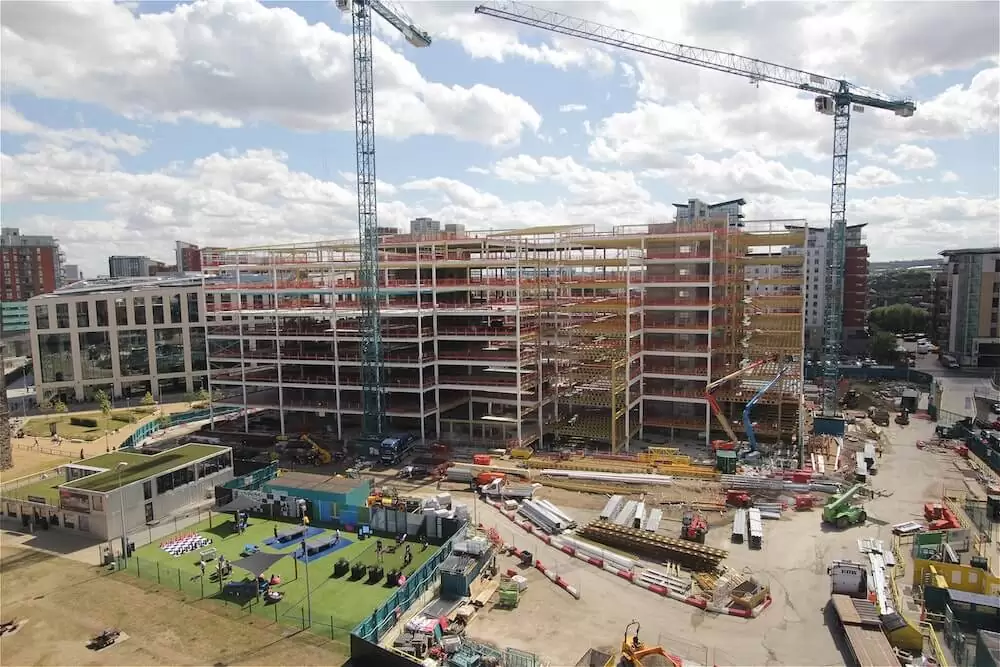 Light steel frame construction through time-lapse at a major office build in Leeds, UK.