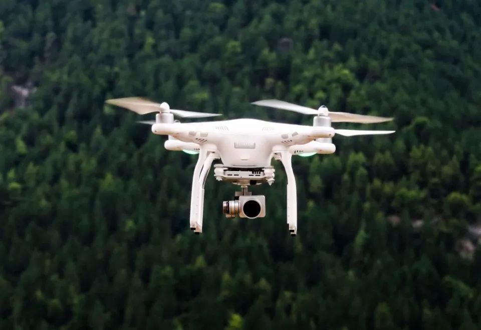 Drone with camera in flight