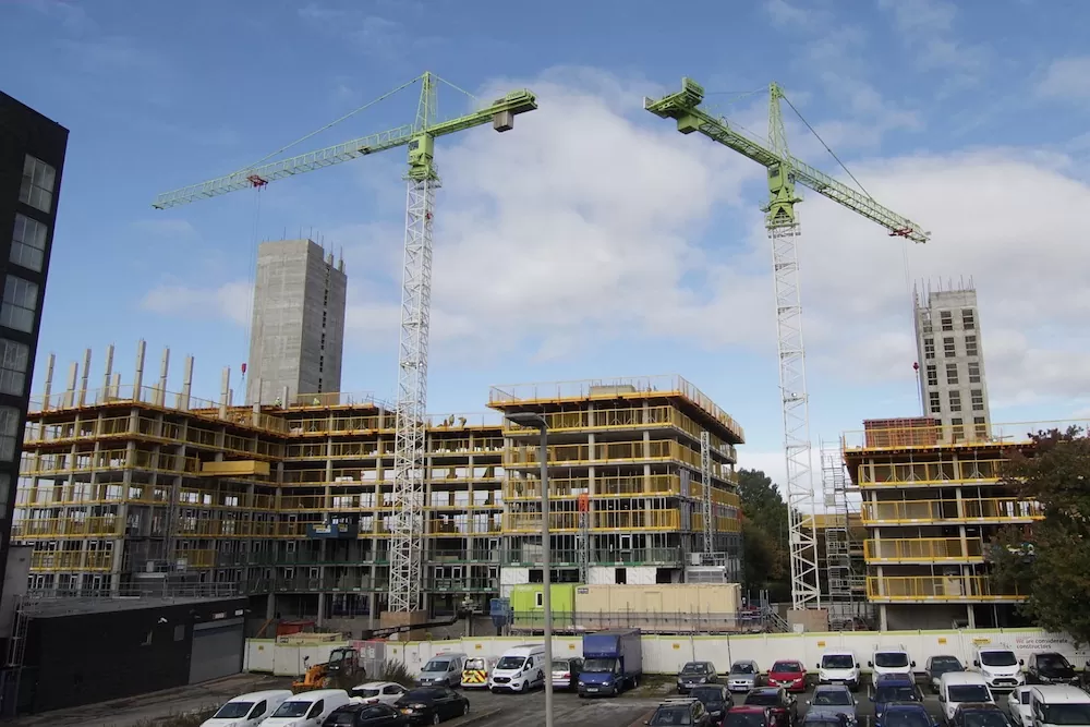 Cranes work above the multi-tower Norton Street student accommodation development in Liverpool