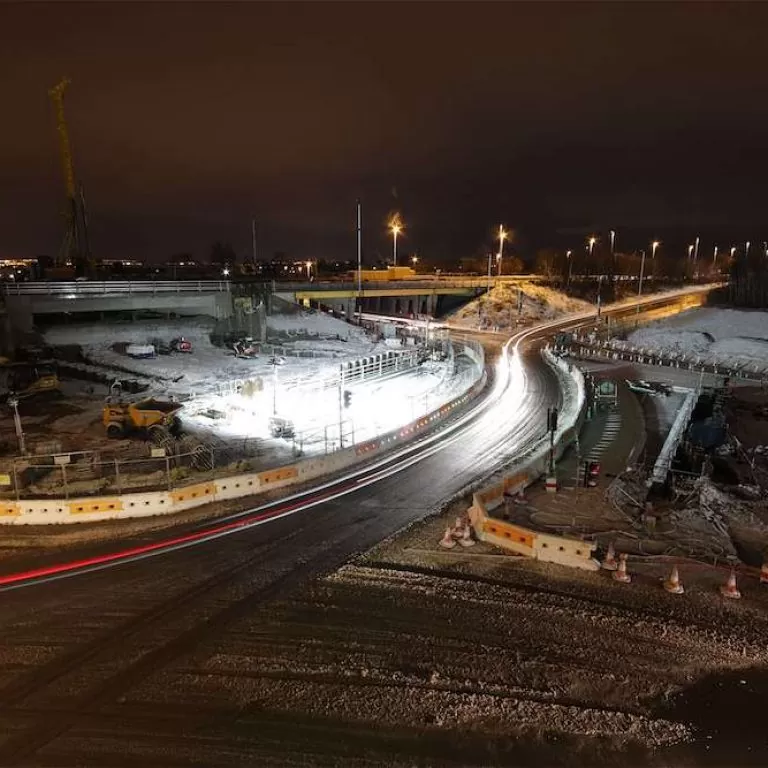 Time-lapse capture of road improvement works in challenging outdoor conditions.