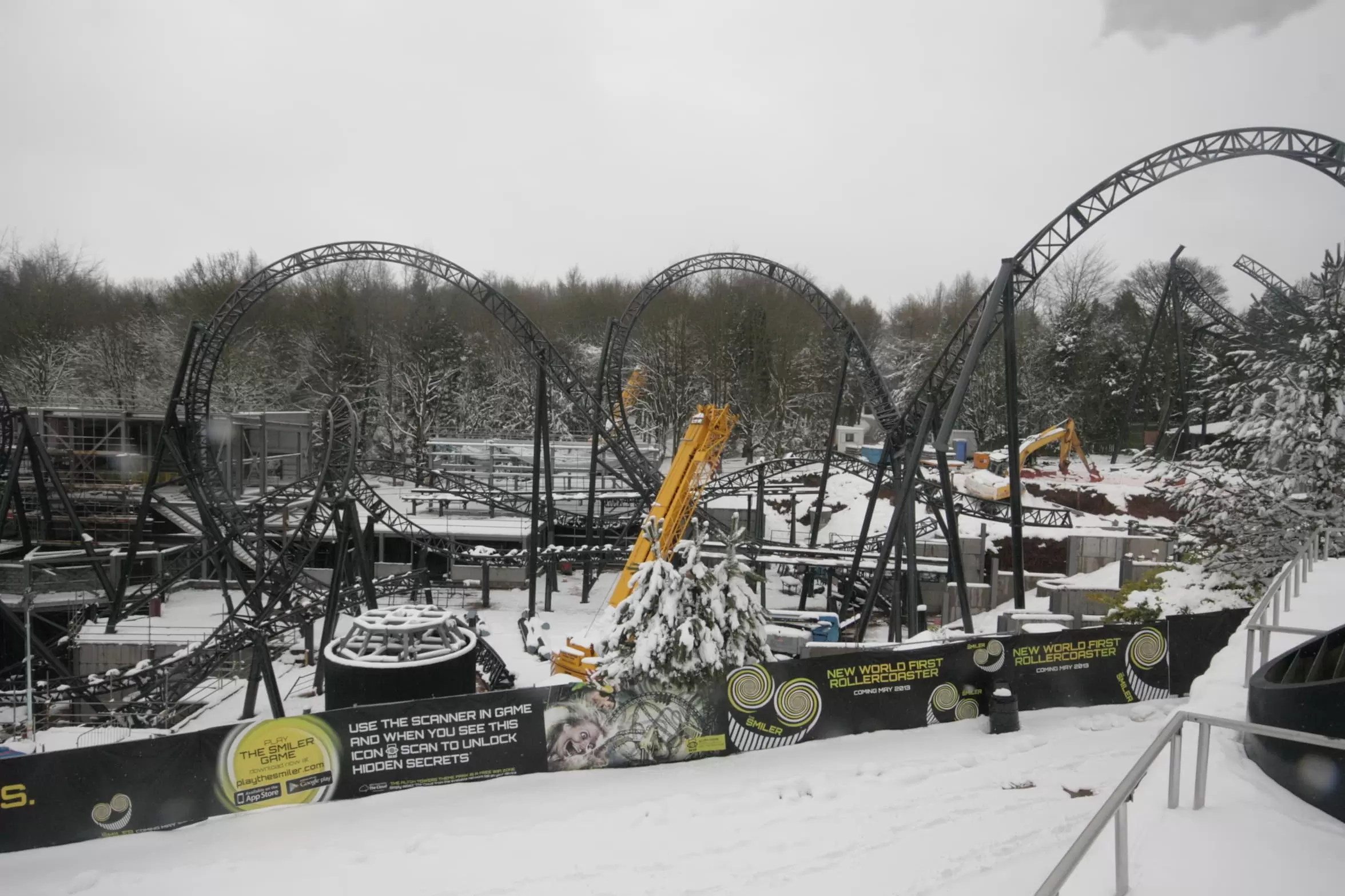Snow at The Smiler construction site at Alton Towers