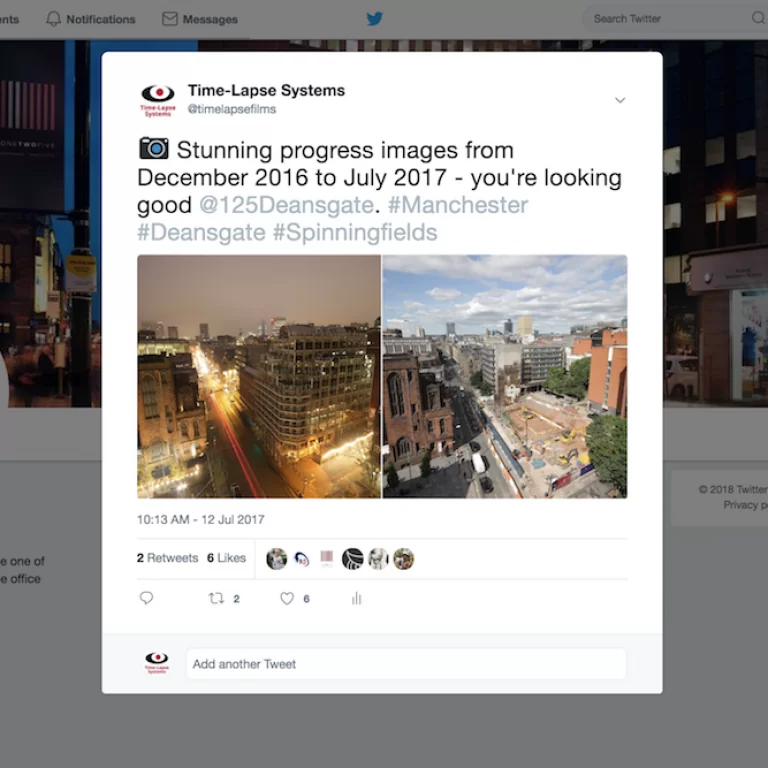 Our time-lapse images shared on Twitter by 125 Deansgate.