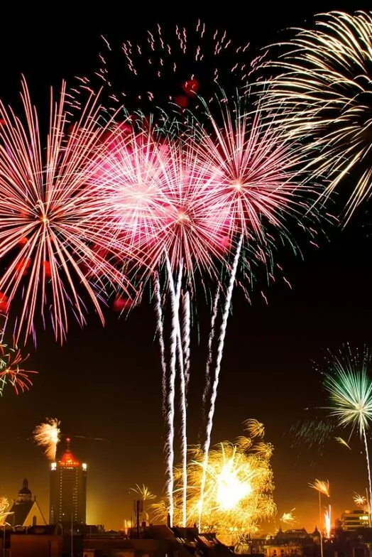 An image of fireworks at a New Year's Eve celebration.